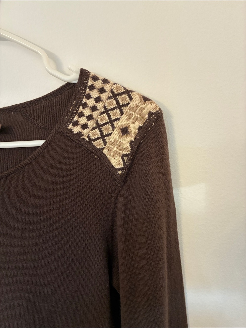 Prana Brown Fall midi Dress with Cream Fair Isle Accents Wool, Cashmere, Cotton - Picture 5 of 10